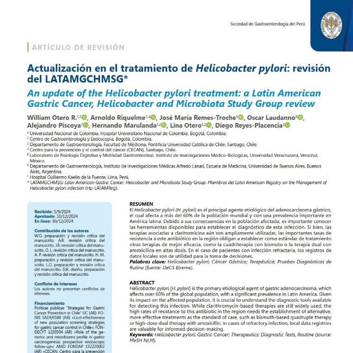 hcedron's tweet photo. El H. pylori es la infección bacteriana más frecuente. Los invitamos a revisar el artículo de revisión del Latin American Gastric Cancer, HP and Microbiota Study Group que nos presenta una Actualización sobre el diagnóstico y tratamiento de HP.
Link: https://t.co/a8LB9RN3bi https://t.co/6IyyNlQwmS