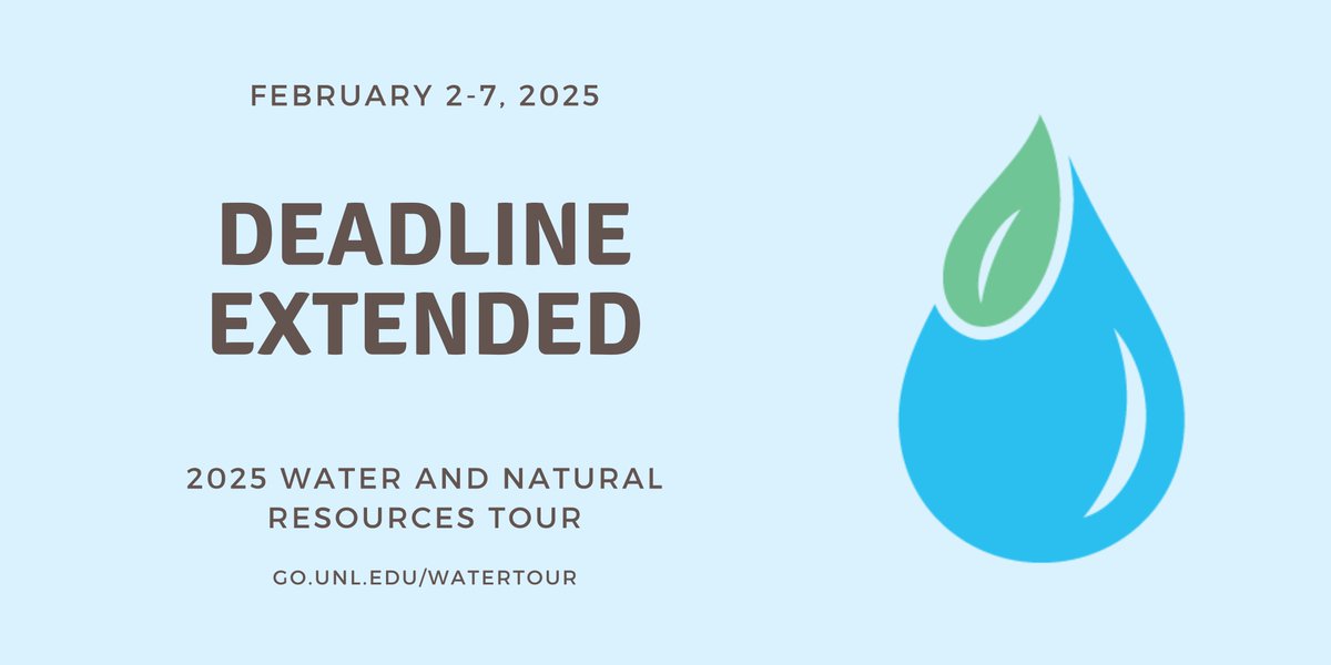 We're extending the deadline to register for the 2025 Water and Natural Resources Tour with <a href="/cnppid/">CNPPID</a> !

Escape the cold and experience water and natural resources management in Arizona.

Register at go.unl.edu/watertour by Wednesday, January 15 💧
