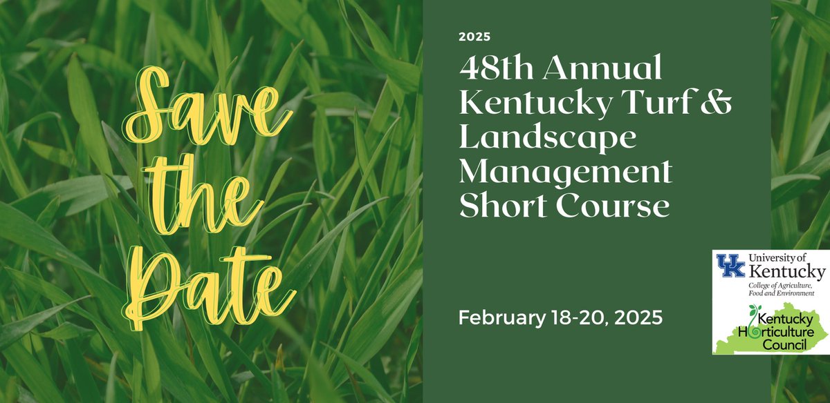 📢 Mark your calendars! The 2025 Kentucky Turf &amp; Landscape Management Short Course is happening February 18-20, 2025 in Elizabethtown, KY. 🌱
Don’t miss expert-led sessions on Golf, Lawn &amp; Landscape, and Sports Turf!
🔗 Register now: …kyhorticulturecouncil.ticketspice.com/2025-ky-turf-l…
#KYTurf2025 #TurfTalk