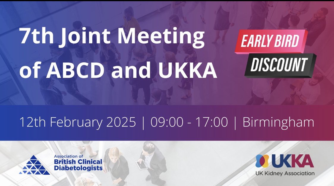 Adnan Sharif (@adnansharif1979) on Twitter photo Don’t miss out! The 7th Joint Meeting of the <a href="/ABCDiab/">ABCD Diabetes</a> <a href="/UKKidney/">The UK Kidney Association</a> early bird registration deadline will finish before 14th Jan.
Click the link to view the excellent program and register 👍🏽
abcd.care/events/7th-joi… Don’t miss out! The 7th Joint Meeting of the <a href="/ABCDiab/">ABCD Diabetes</a> <a href="/UKKidney/">The UK Kidney Association</a> early bird registration deadline will finish before 14th Jan.
Click the link to view the excellent program and register 👍🏽
abcd.care/events/7th-joi…