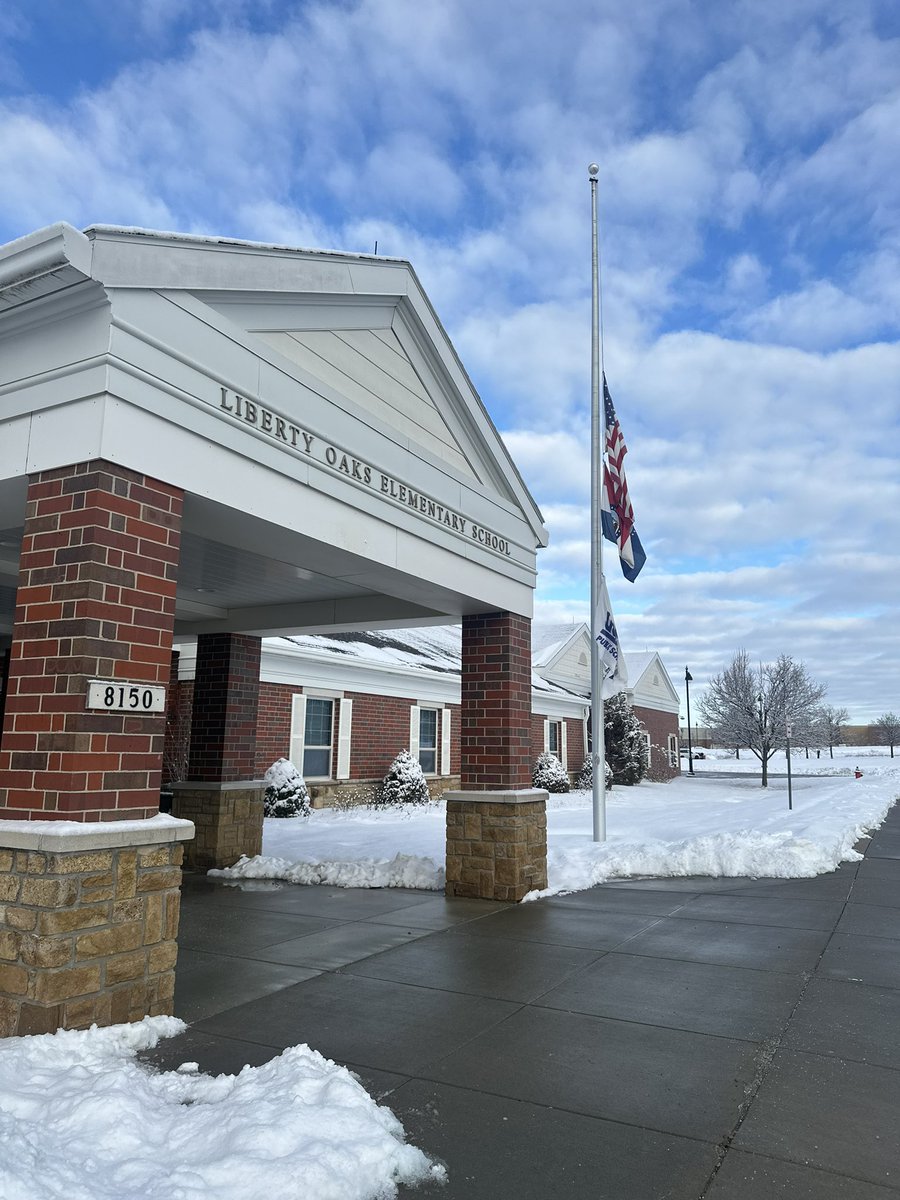 The school looks beautiful surrounded by snow, but we can’t wait to have our Lions back in the building next week. 💙❄️ A huge shout-out to our incredible custodial team at Liberty Oaks for working hard to make sure our school is safe and prepared for students to return.
