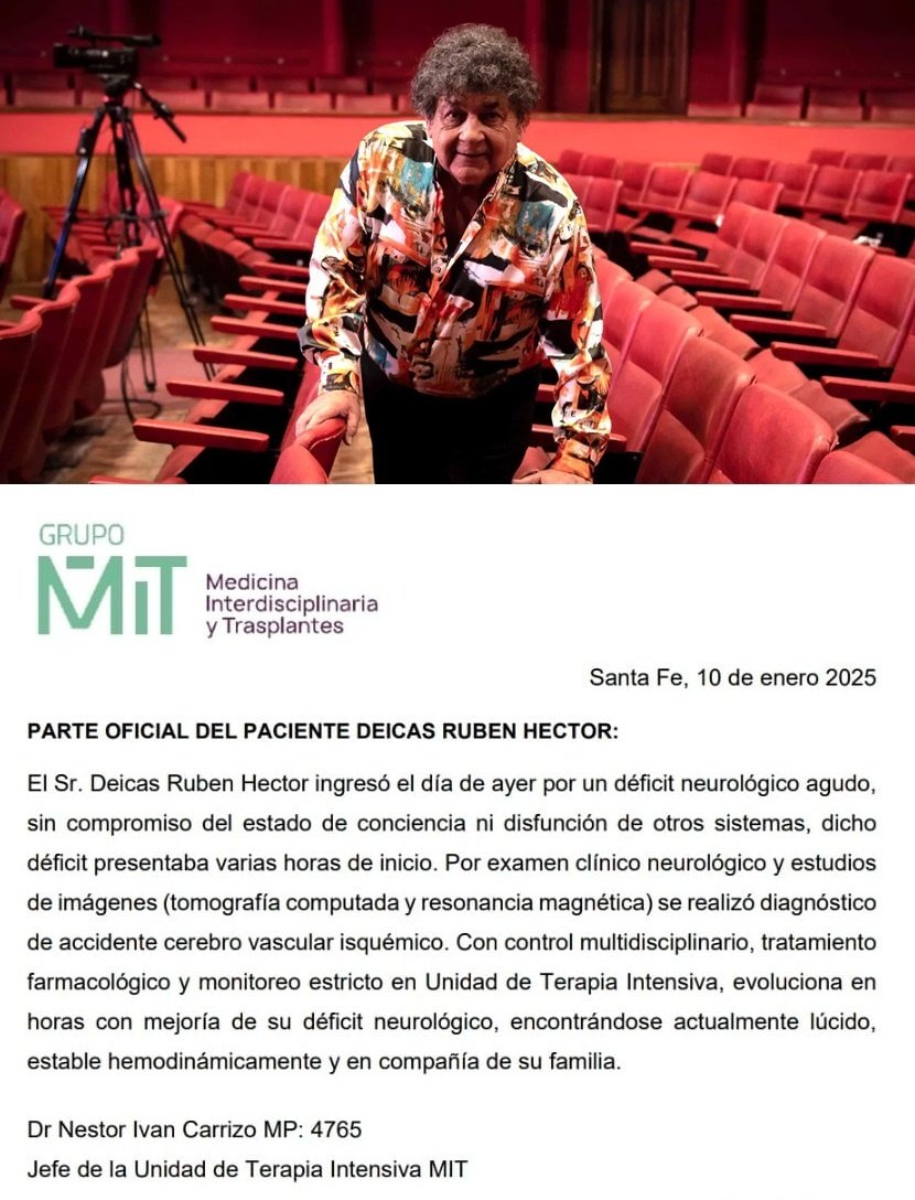 "Los Palmeras":
Porque informan que Cacho Deicas fue internado tras sufrir un ACV