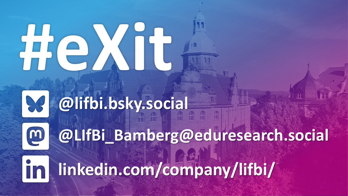 Zeit, neue Wege zu gehen: Wir beenden unsere Aktivitäten auf X. Bleiben Sie mit uns im Dialog:

* bsky.app/profile/lifbi.…
* linkedin.com/company/lifbi/
* eduresearch.social/@LIfBi_Bamberg

#eXit #WissXit #ByeByeX #QuitX