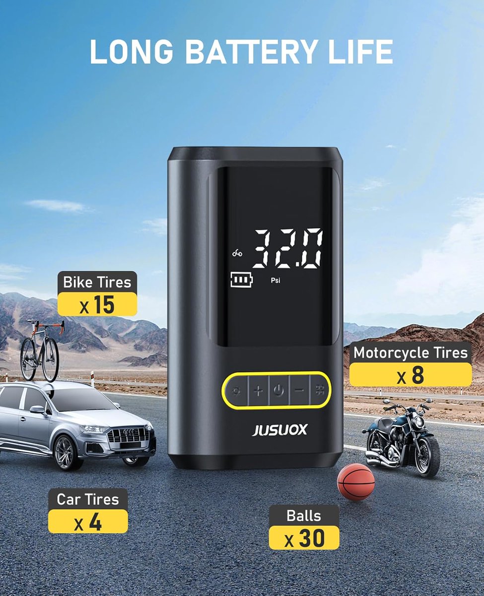 Tire Inflator Portable Air Compressor, 150 PSI Cordless Air Pump for Car Tires, Electric Bike Tire Pump for Car, Motorcycle, Bicycle, Ball, with Pressure Gauge, LED Light
amzn.to/424djWX
#TwitterTrends #TrendingNow #SocialMediaBuzz #TwitterUpdates #ViralTopics #HashtagHus