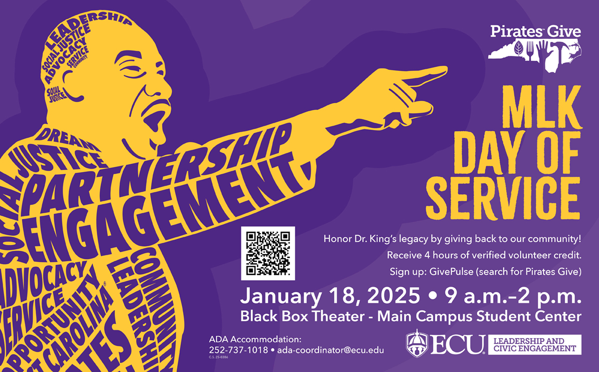 ECU (@eastcarolina) on Twitter photo #DYK? #MLK Day of Service is one of the largest service opportunities hosted by #ECU's Center for Leadership & Civic Engagement each year. 💜
As part of ECU's commitment to public service and regional transformation, #Pirates are encouraged to connect with the community. #DYK? #MLK Day of Service is one of the largest service opportunities hosted by #ECU's Center for Leadership & Civic Engagement each year. 💜
As part of ECU's commitment to public service and regional transformation, #Pirates are encouraged to connect with the community.