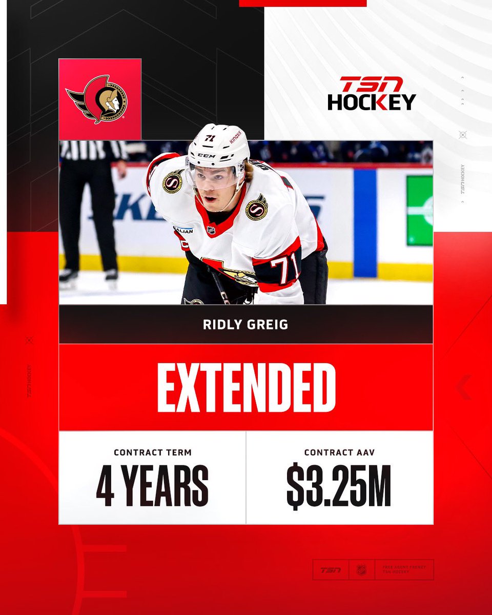 TSN_Sports's tweet photo. The Sens lock up Ridly Greig on a four-year deal! 

Thoughts? 🔒 https://t.co/zsPtT5mZYe