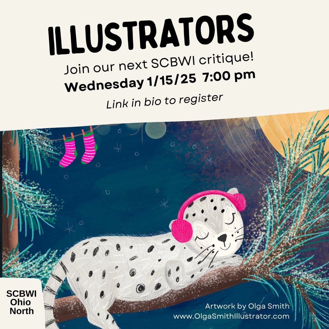 Join us for our Monthly Illustrators Critique on Wednesday, January 15, 2025 at 7:00 pm EST.
Register: scbwi.org/events/january… #scbwi #kidlitart #kidlit

This month's featured artist is Olga Smith! <a href="/OlgaSmithArt/">Olga Smith</a>