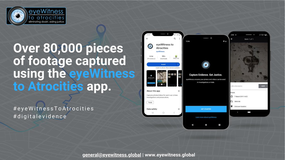 eyeWitness to Atrocities (@eyewitnessorg) on Twitter photo 📢 Over 80,000 photos, videos and audio of verifiable footage have been uploaded to @eyeWitnessorg app.
📷Footage is stamped with the location, time and date meaning footage cannot be modified and can be used to bring #perpertrators to #justice.
#humanrights #lexisnexis #IBA 📢 Over 80,000 photos, videos and audio of verifiable footage have been uploaded to @eyeWitnessorg app.
📷Footage is stamped with the location, time and date meaning footage cannot be modified and can be used to bring #perpertrators to #justice.
#humanrights #lexisnexis #IBA