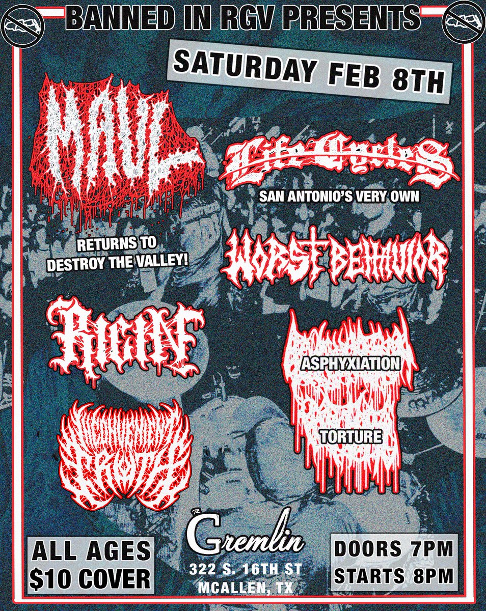 Our next show is Feb 8th in McAllen!

We’ll have new merch at the show, also more shows and tour TBA 👀