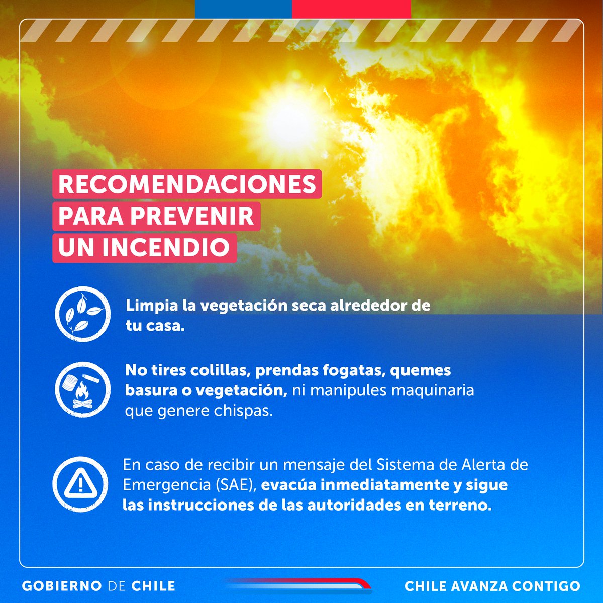 #VoceríaTeCuenta | 🚨 Frente a la alerta roja en varias regiones del país por calor extremo, te dejamos las siguientes recomendaciones para prevenir un incendio forestal.