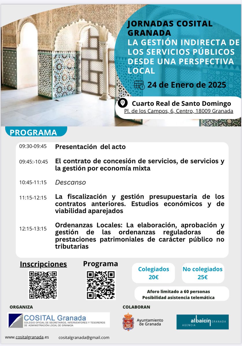 🔵 ¡Próxima actividad formativa! 

📌 La gestión indirecta de los servicios públicos desde una perspectiva local. 

🗓️ 24 de enero de 2025. Cuarto Real de Santo Domingo. Granada. 

⬇️ Inscripciones abiertas
