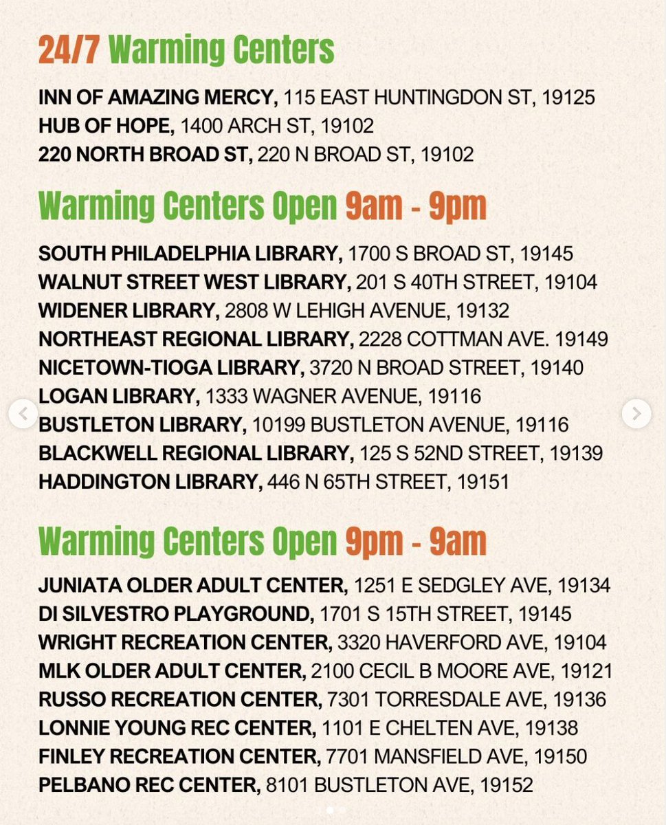 _FastFoundation's tweet image. The @cityofphiladelphia announced the opening of warming centers, an HOME locations.
💻 Find a warming center near you:
bit.ly/PHLWarminCente…
🚶 Walk into any warming center.
📞 Call the City’s Homeless Street Outreach Team at 215-232-1984