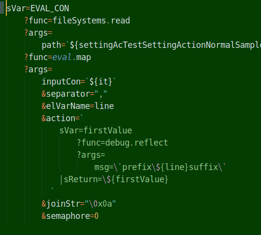 CommandClick1's tweet image. Add feature to "setting action". This is "eval" function. Diffrent from Other language's eval, This is "loop".
Becuase, input contents split by "separator", and apply "action" to each element.