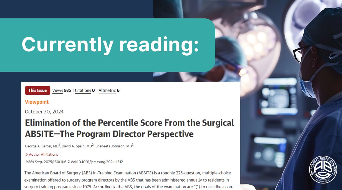 Next, program directors discuss how the elimination of percentiles on the #ABSITE is mostly a change for the better, with the strongest argument in favor of grounded in #psychometrics &amp; educational theory: ow.ly/m9gi50UCP2x