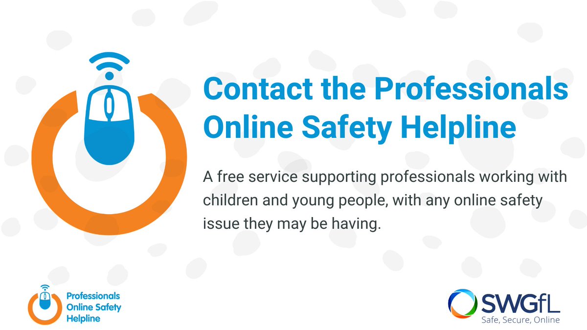 POSHelpline (@uk_sichelpline) on Twitter photo The Professionals Online Safety Helpline is here to support professionals with any issues impacting them or the young people in their care.
Find out more about the free service and how to contact us, from the <a href="/SWGfL_Official/">SWGfL - Safe, Secure, Online</a> website. ⏬
swgfl.org.uk/helplines/prof…
#OnlineSafety The Professionals Online Safety Helpline is here to support professionals with any issues impacting them or the young people in their care.
Find out more about the free service and how to contact us, from the <a href="/SWGfL_Official/">SWGfL - Safe, Secure, Online</a> website. ⏬
swgfl.org.uk/helplines/prof…
#OnlineSafety