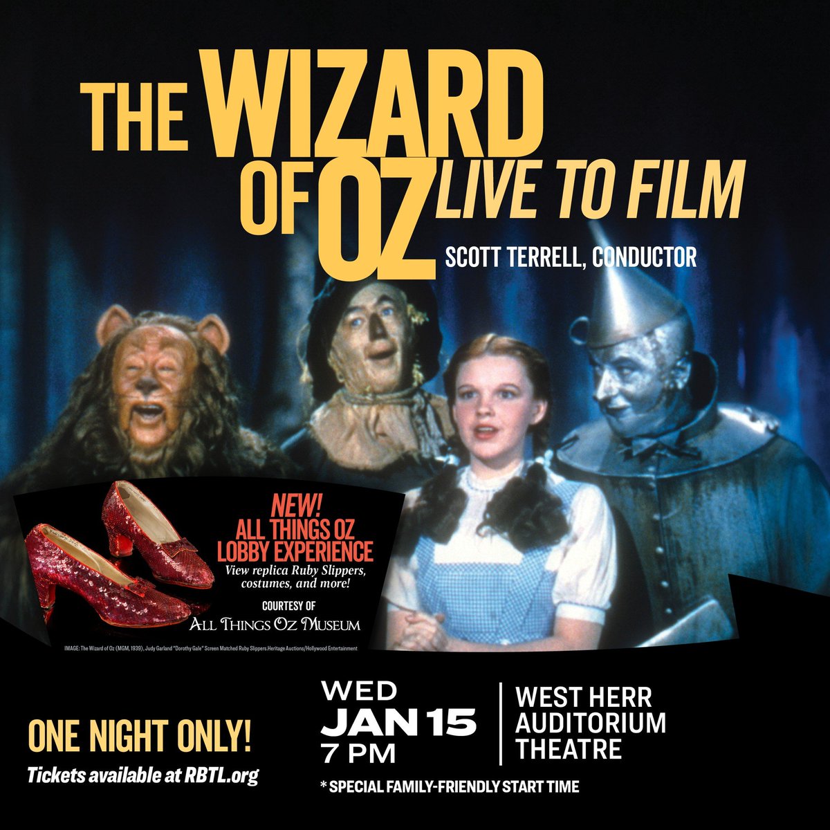 Before the "Symphonic Night at the Movies:The Wizard of Oz" concert, explore a special exhibit from the All Things Oz Museum in the lobby. 
Join us at 6:10 PM for a pre-concert chat w/Marc Baum, (All Things Oz Museum), &amp; conductor Scott Terrell.
For more info, call 585-222-5000