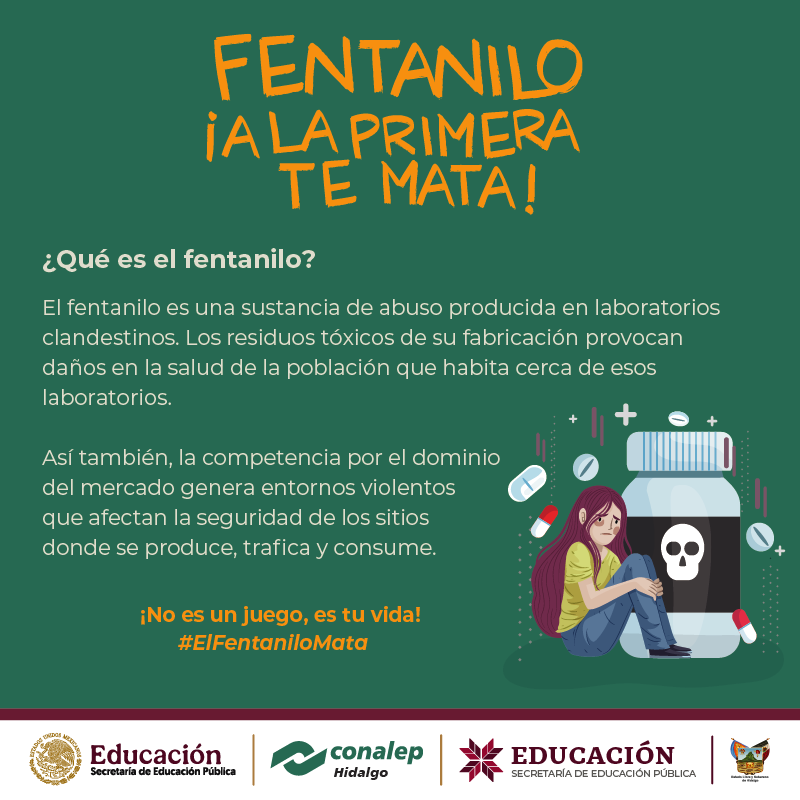 ❌ #ElFentaniloMata
Actualmente, el fentanilo es la droga más potente y adictiva. Tiene impacto irreversible en la salud de las personas. #TodosUnidosEnContraDelFentanilo
<a href="/natycastrejonv/">Naty Castrejón</a>
<a href="/DanielFragosoT/">Daniel Fragoso</a>
<a href="/AbelRojoM/">Abel Rojo</a>
<a href="/SEPHidalgo/">SEP Hidalgo</a>
<a href="/SEMSyS_SEPH/">Subsecretaría de Ed Media Superior y Superior SEPH</a>
<a href="/CONALEP_Mex/">CONALEP</a>