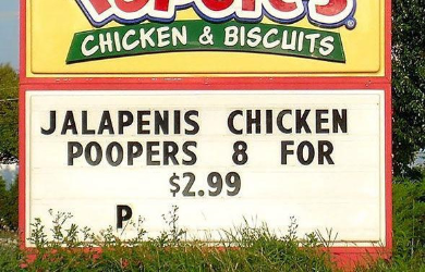 premiumsignsca's tweet image. Spelling matters! 🐔💩

‘Jelapenis Chicken Poopers’ – a sign sure to make you lose your appetite.

Signage should be professional, clear, and memorable (for the right reasons). 

Let’s help you stand out! 

#SignFails #FunFriday