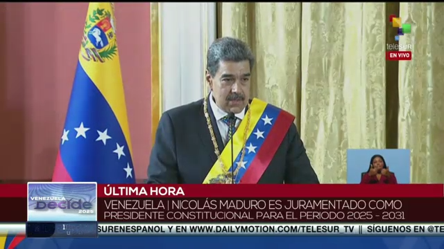 teleSURtv's tweet photo. #ENVIVO | El presidente reelecto de #Venezuela para el período 2025-2031, @NicolasMaduro: "Yo no vengo a ofrecer nada, yo vengo a hacer" https://t.co/xeZ9K3OPLh