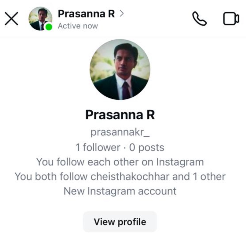 Hello <a href="/instagram/">Instagram</a>, this is a fake account in my name. The account holder is chatting through this account and asking for my friends and relatives to transfer money, as though I’m asking for it. <a href="/InstagramComms/">Instagram Comms</a>