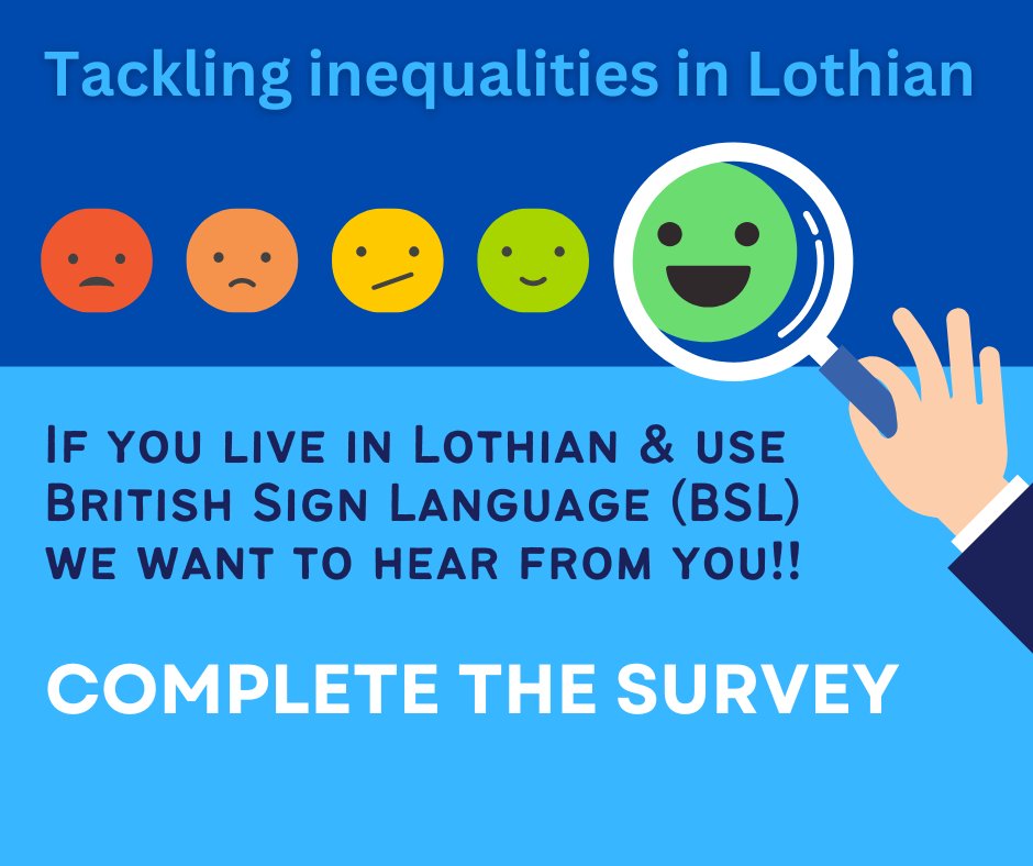 Tackling inequalities in Lothian, BSL version of the survey: ow.ly/tC9P50UBMkG

There's also online meetings to answer the survey instead of doing the online survey:
• Tues 14 Jan 6PM - 730PM
• Wed 15 Jan 6PM - 730PM
Contact loth.equalityandhumanrights@nhs.scot to join.