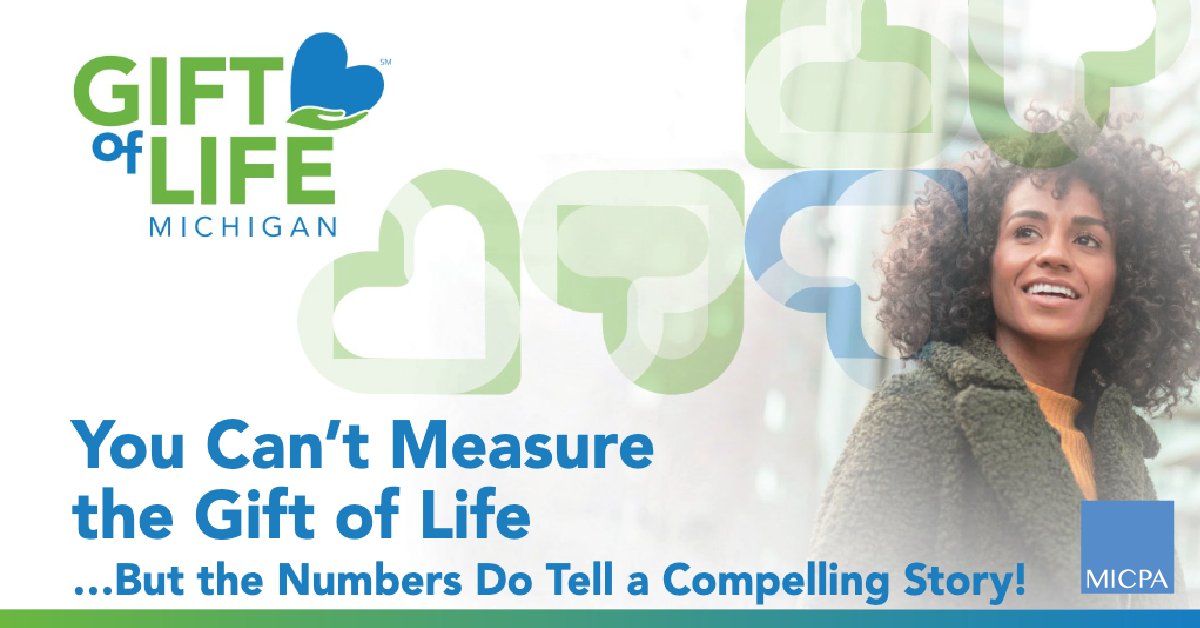 MI Assoc of CPAs (@michigancpas) on Twitter photo 14,392 Michiganders joined the state organ donor registry by signing up on the state income tax forms last year! MICPA and <a href="/GiftofLifeMich/">Gift of Life Michigan</a> explore the power of CPAs to change lives by the numbers in the latest issue of #MICPAConnections.
tinyurl.com/ksxea8b3 14,392 Michiganders joined the state organ donor registry by signing up on the state income tax forms last year! MICPA and <a href="/GiftofLifeMich/">Gift of Life Michigan</a> explore the power of CPAs to change lives by the numbers in the latest issue of #MICPAConnections.
tinyurl.com/ksxea8b3