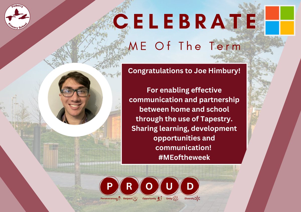 Finberry Primary School (@finberryprimary) on Twitter photo π A big shoutout to Joe Himbury for being our ME of the Term at Finberry! π
Joeβs exceptional use of Tapestry has strengthened communication between home and school, creating better learning opportunities for all. ππ‘
#MEoftheWeek #Partnerships <a href="/MSEducationUK/">Microsoft Education UK</a> π A big shoutout to Joe Himbury for being our ME of the Term at Finberry! π
Joeβs exceptional use of Tapestry has strengthened communication between home and school, creating better learning opportunities for all. ππ‘
#MEoftheWeek #Partnerships <a href="/MSEducationUK/">Microsoft Education UK</a>