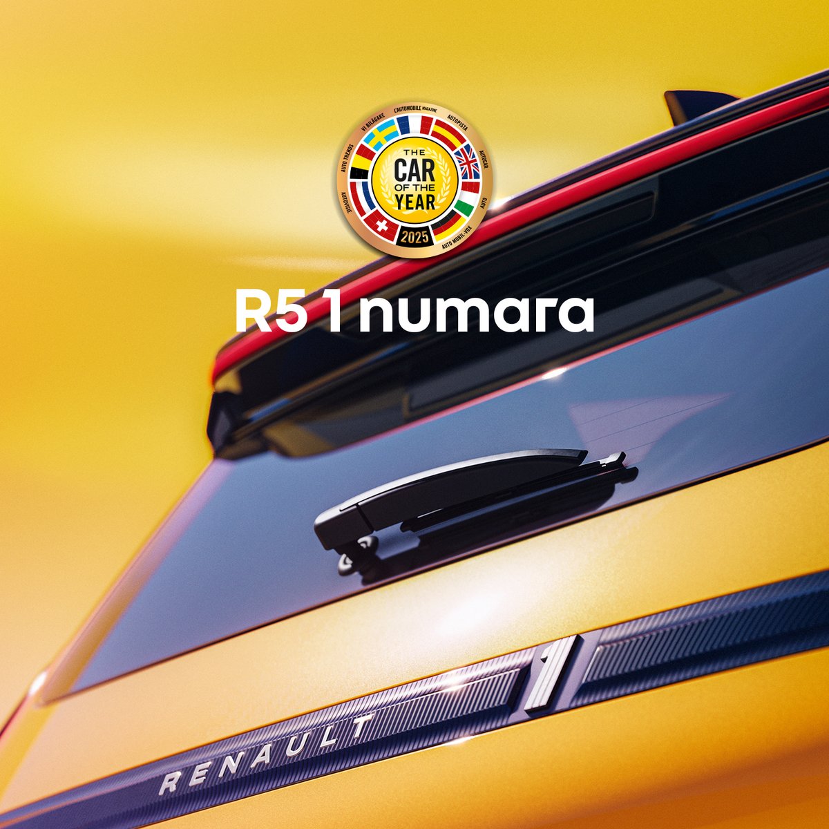 yine başardık! 2024’te Scenic ile #yılınotomobili ödülünü kazandıktan sonra Renault, bu kez #Renault5 ile yeniden kazandı.

#TheCarOfTheYear
#CarOfTheYear2025
#COTY