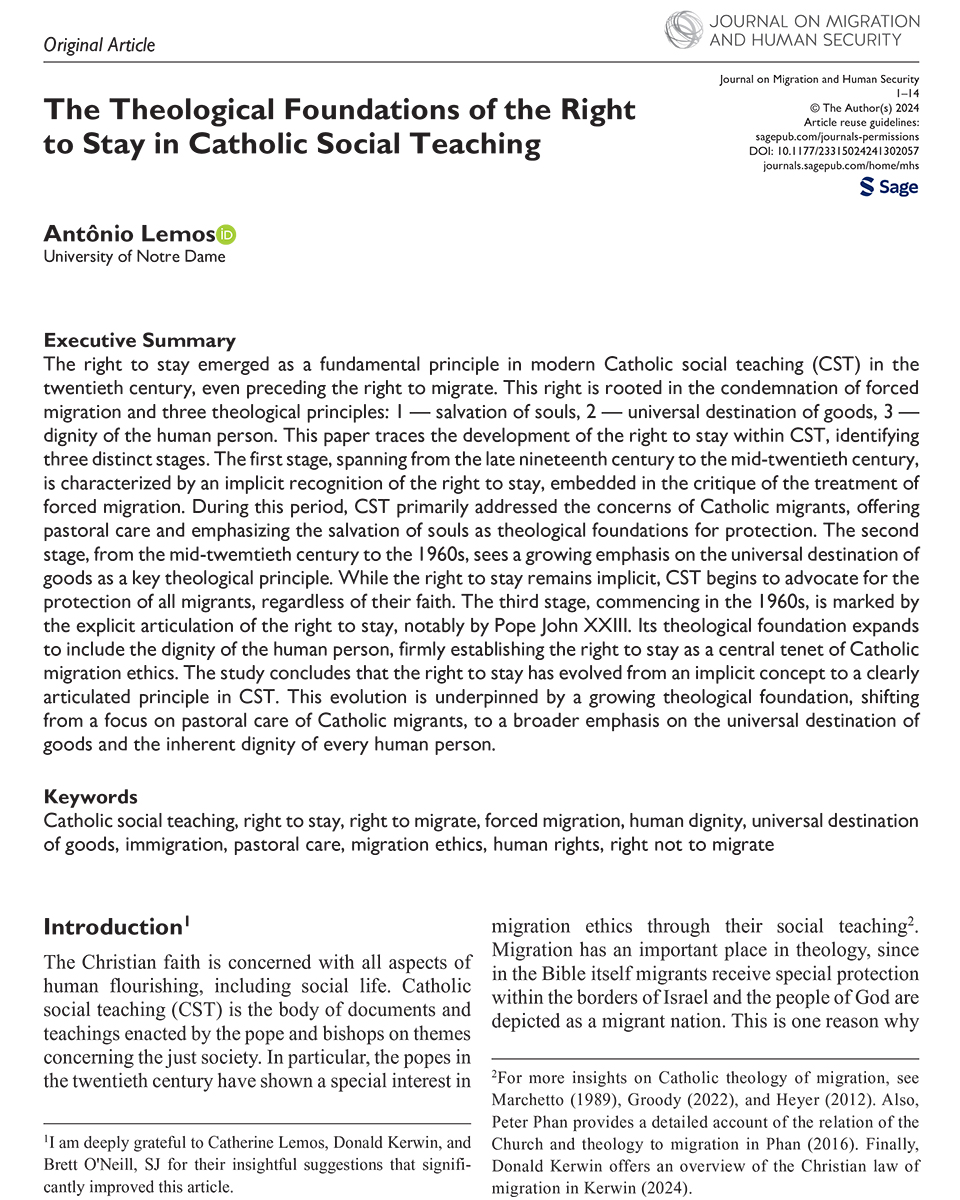 Klau Institute for Civil and Human Rights (@ndhumrts) on Twitter photo The Journal on Migration and Human Security published a peer-reviewed article this week by Antônio Lemos — a <a href="/NotreDame/">University of Notre Dame</a> Ph.D. student in theology and member of the Klau Institute’s Migration Graduate Working Group.
Read the full article here: journals.sagepub.com/doi/10.1177/23… The Journal on Migration and Human Security published a peer-reviewed article this week by Antônio Lemos — a <a href="/NotreDame/">University of Notre Dame</a> Ph.D. student in theology and member of the Klau Institute’s Migration Graduate Working Group.
Read the full article here: journals.sagepub.com/doi/10.1177/23…