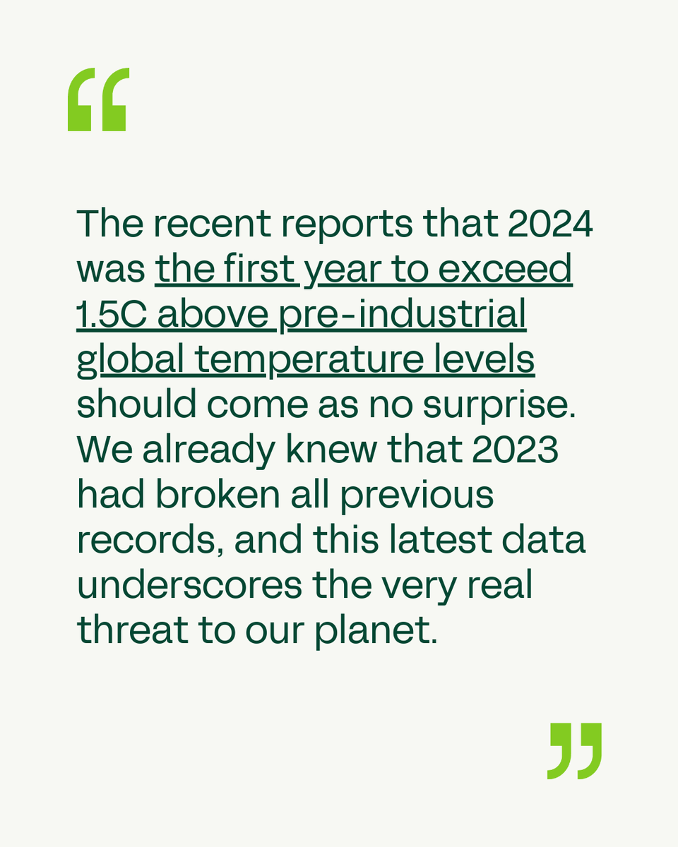 ClimateCrisisAG's tweet photo. The signs were clear and it finally happened: 2024 was the first year to exceed 1.5C above pre-industrial global temperature levels.

@Sir_David_King  explains why this isn’t just a problem for the distant future – it’s causing devastation today.

The world’s leaders must act decisively. To secure a liveable future, we must urgently reduce greenhouse gas emissions on a global scale.