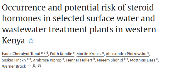 UFZ_EXPO's tweet photo. We are excited to announce our latest publication: "Occurrence and potential risk of steroid hormones in selected surface water and wastewater treatment plants in western Kenya." https://t.co/r35D6mFolr https://t.co/8ijaqksJQk