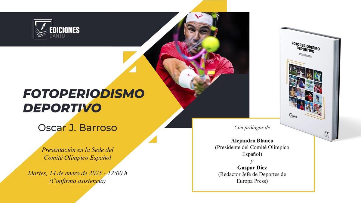 Fotoperiodismo Deportivo. Por Óscar J. Barroso.
Presentación: martes 14, a las 12:00, en  <a href="/COE_es/">Comité Olímpico Español</a> 
Prologado por Alejandro Blanco, presidente de <a href="/COE_es/">Comité Olímpico Español</a> , y <a href="/gaspardiezEP/">Gaspar Díez Jiménez</a> , redactor jefe de Deportes de <a href="/europapress/">Europa Press</a>