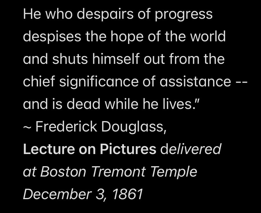 DouglassJazz's tweet photo. FRIDAYS with FREDERICK!
“Nothing stands today where it stood yesterday…”
(See the rest of the quote below.)
  ~ Frederick Douglass, Lecture on Pictures delivered at Boston Tremont Temple December 3, 1861 
#FrederickDouglass #fridayswithfrederick 
#frederickdouglassjazzworks https://t.co/m1bt1ESnzx