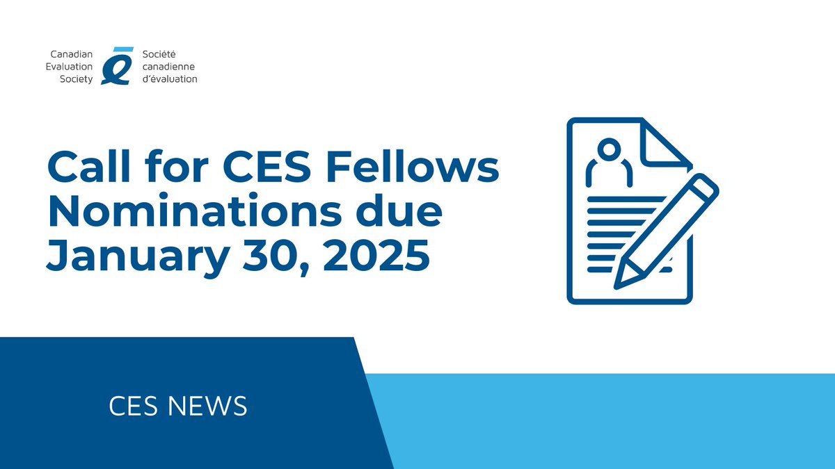 This is a reminder: The Call for CES Fellow Nominations is open until January 30, 2025!

Visit the CES news posting for full details on how to nominate a deserving colleague. 
buff.ly/41zQhaj 

#CES #evaluation