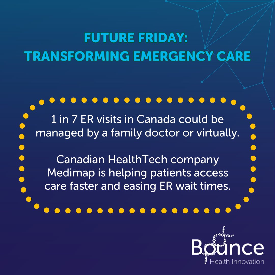 💡 Future Friday: Transforming Emergency Care

1 in 7 ER visits in Canada could be handled by a family doctor—half virtually. 🇨🇦

Canadian #HealthTech company Medimap connects patients to providers, cutting ER strain, reducing wait times, &amp; improving care.