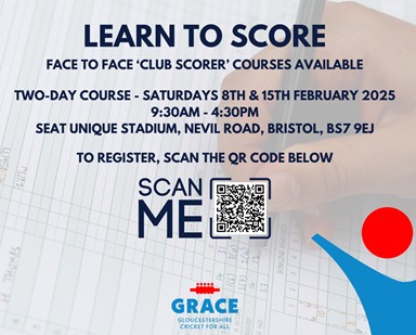 Sue Drinkwater (@suedh2o) on Twitter photo Learn to cricket score on our two-day Club Scorer course, on the 8th & 15th February at the Seat Unique Stadium. Register using this link: booking.ecb.co.uk/event/ce21e951… or by scanning the QR code below.
@glosumps, <a href="/GlosCricketFdn/">Gloucestershire Cricket Foundation</a> Learn to cricket score on our two-day Club Scorer course, on the 8th & 15th February at the Seat Unique Stadium. Register using this link: booking.ecb.co.uk/event/ce21e951… or by scanning the QR code below.
@glosumps, <a href="/GlosCricketFdn/">Gloucestershire Cricket Foundation</a>