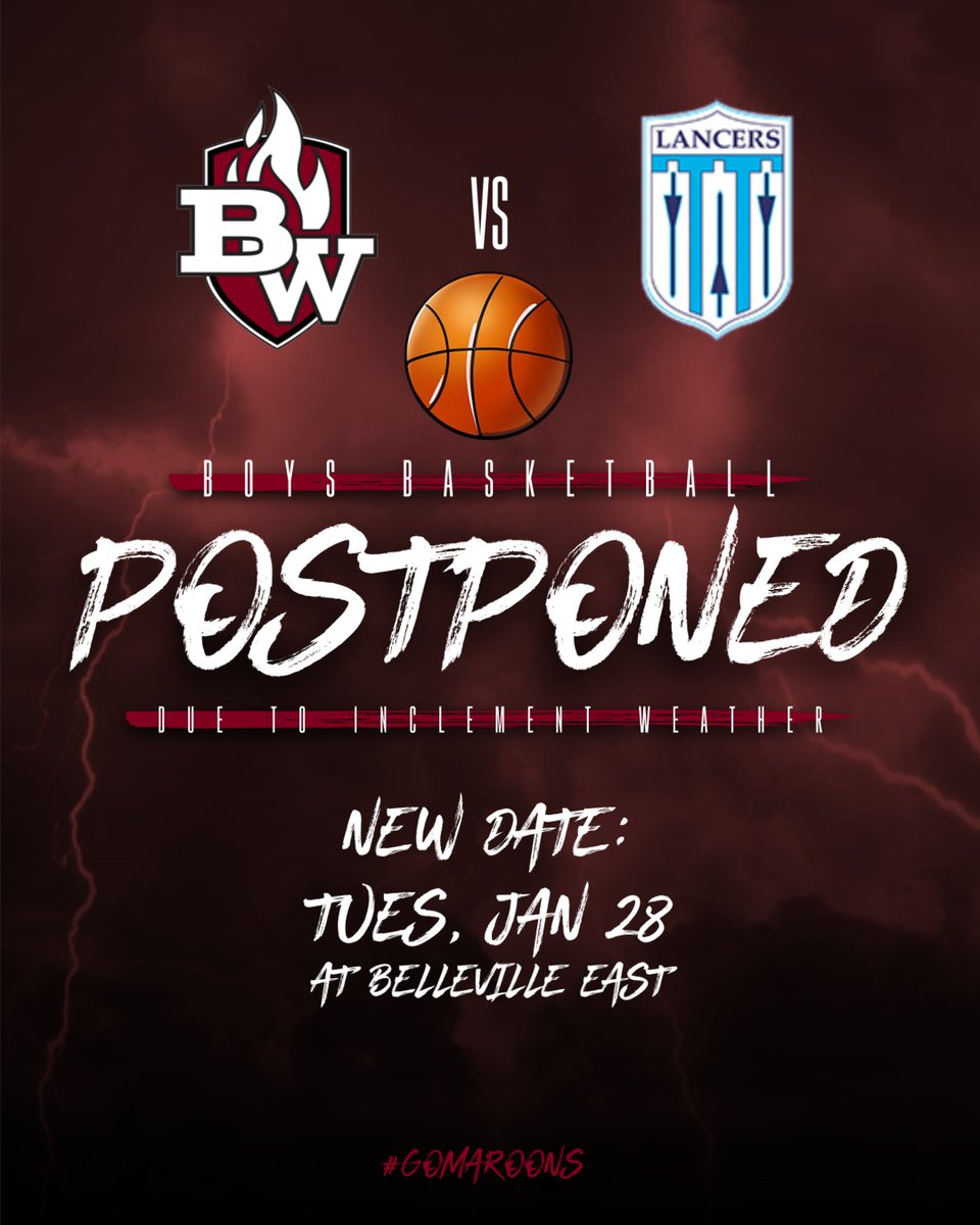 Tonight's Boys Basketball game at East has been rescheduled due to inclement weather. The game will now be played on Tuesday, January 28 at Belleville East.