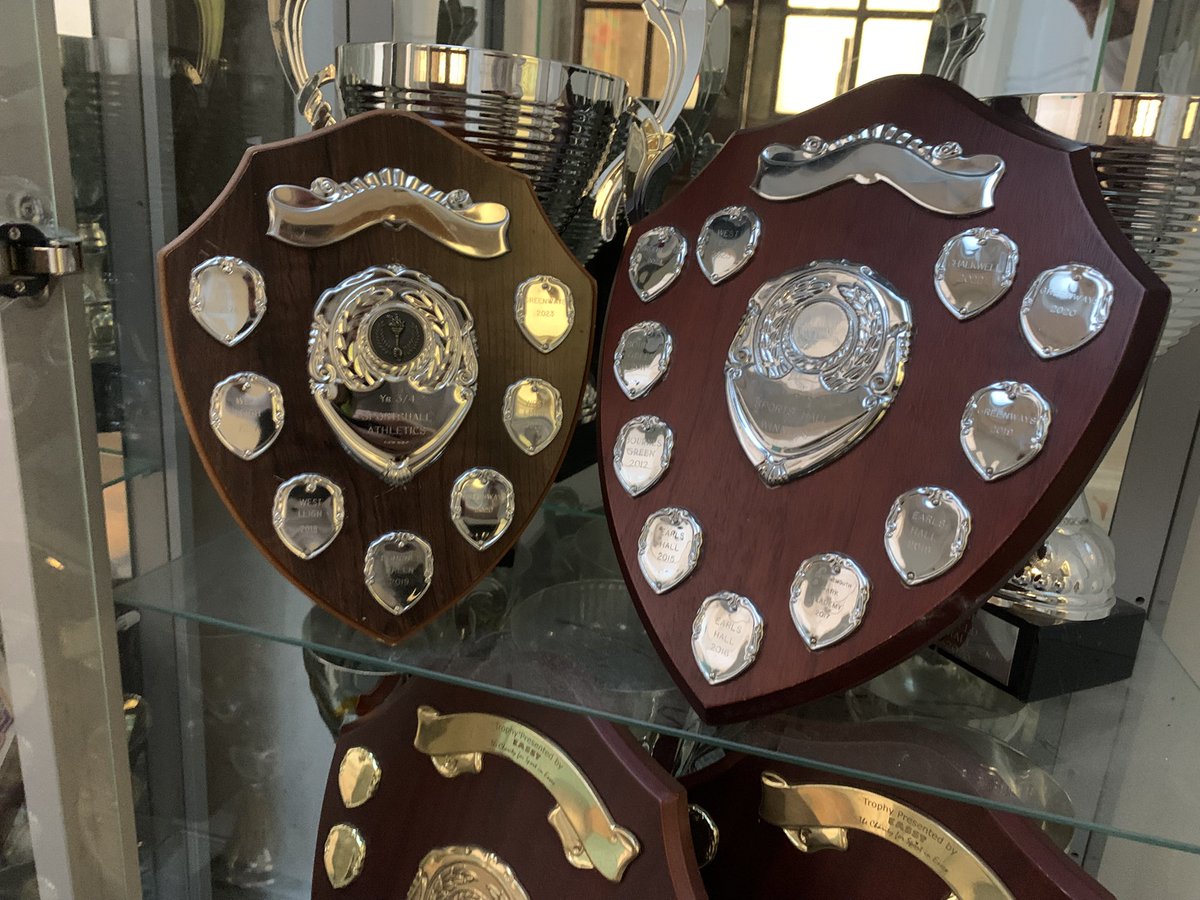 Back in the cabinet where they look great! Year 3 and 4 inspired by the 5 and 6s also came home with a trophy from the Sports hall competition today! 
#champions
