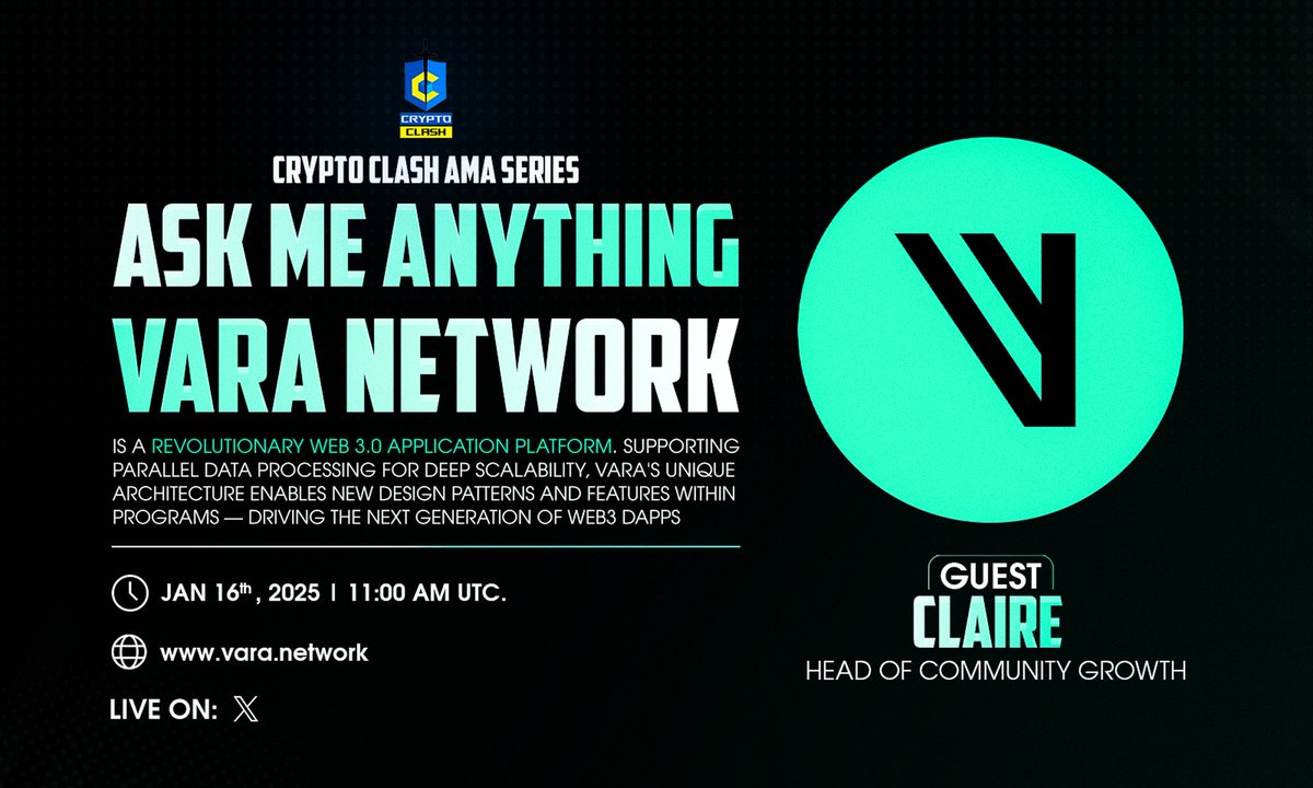 CryptoClash1's tweet photo. 🎙️Don't miss the opportunity to join us for a #TwitterSpaceAMA with Vara Network.

◾️A revolutionary Web 3.0 application platform.

🕰 16 Jan, 11 AM UTC
💰 $50 USDT
🗣 Claire

🛎 Space : https://t.co/zc7PFsdEkW
 
📌 Rules:
1️⃣ Follow @VaraNetwork
2️⃣ Like &amp; Retweet. https://t.co/5CBGt9ZL4A