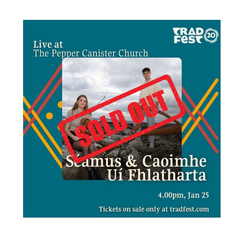✨ Díolta Amach ✨

Our TradFest 2025 gig at the Pepper Cannister is now sold out! Thank you all so much for your support, we cannot wait to see you there 😍 T-15 days a chlann ✨🎶