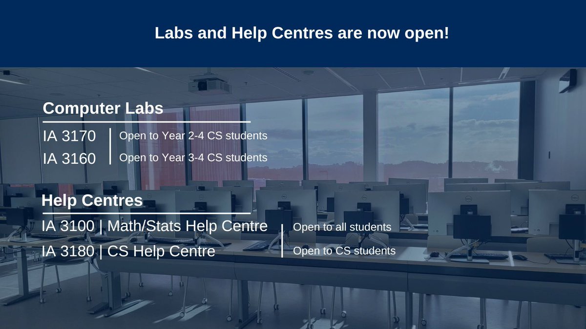 Labs and Help Centres are now open and ready to support your academic journey! 📚

Whether you need guidance or a space to focus, there is something for you. Drop by to make the most of these resources!

#UTSC #UTSCCMS #StudentResources