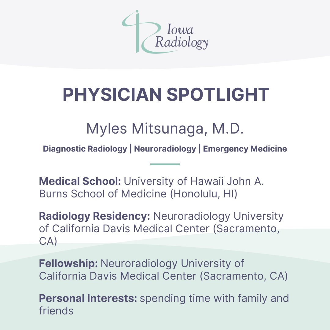Meet Dr. Myles Mitsunaga! Dr. Mitsunaga is a distinguished radiologist with expertise in neuroradiology and emergency radiology. Outside of his professional pursuits, he values quality time with family and friends! 

#HealthcareExcellence #Radiology #PatientCare