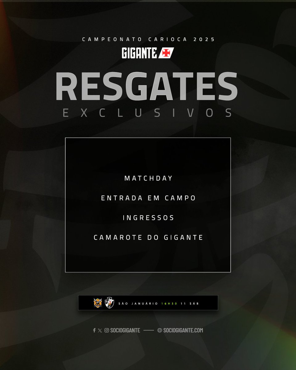 Primeiro jogo da temporada? Primeiros resgates também! 😁

⏰ Hoje, às 17h!
➡️ sociogigante.com

#SejaUmGigante
#VascoDaGama