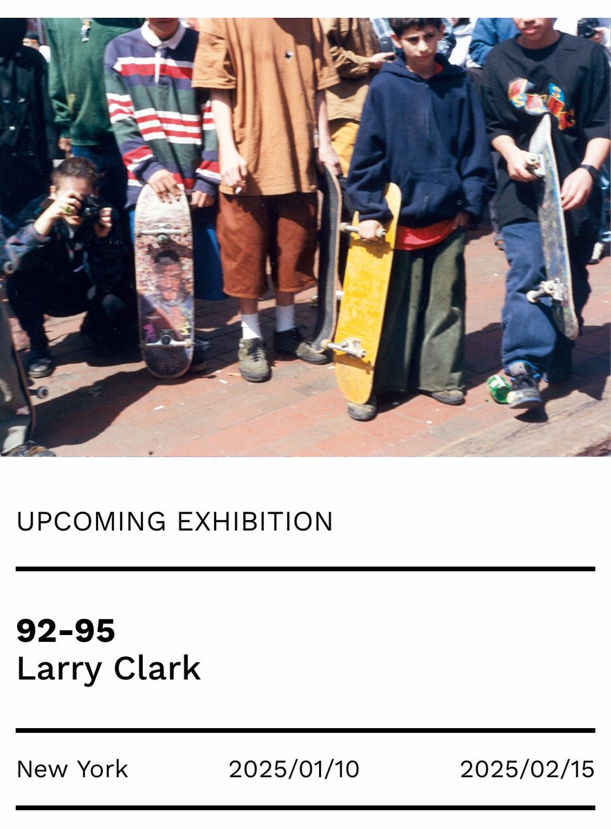 sgld's tweet image. larry clark “92-95” 
-
tonight’s the opening reception of photographs from 1992-1995 that are curated by leo fitzpatrick at the ruttkowski;68 gallery. 

to follow, i’ll be playing a selection of 90s rap/hip-hop at the afterparty held at the roxy hotel from 8-10pm.