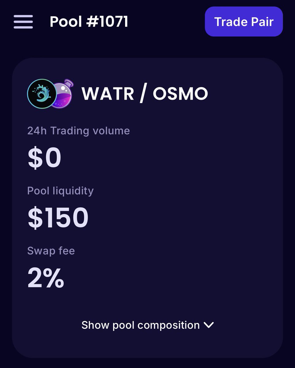 👋
🤫
🤐

$WATR is available to buy here: app.osmosis.zone/pool/1071

Or here: coinhall.org/osmosis/osmo1x…

#memecoin