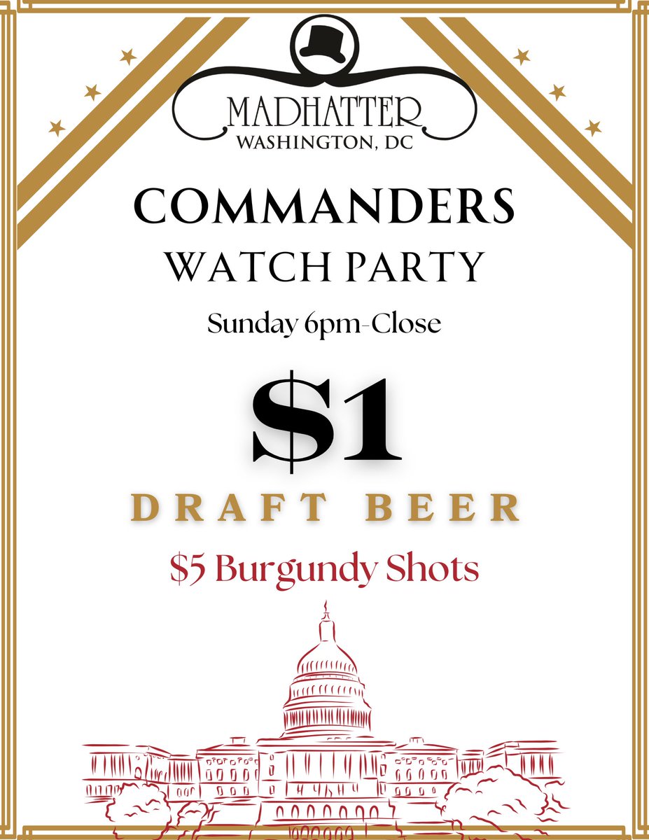 We’ve gone MAD for the <a href="/Commanders/">Washington Commanders</a> playoff matchup this Sunday. $1 Beers 6pm-close with additional food and drink specials. Hail DC!
