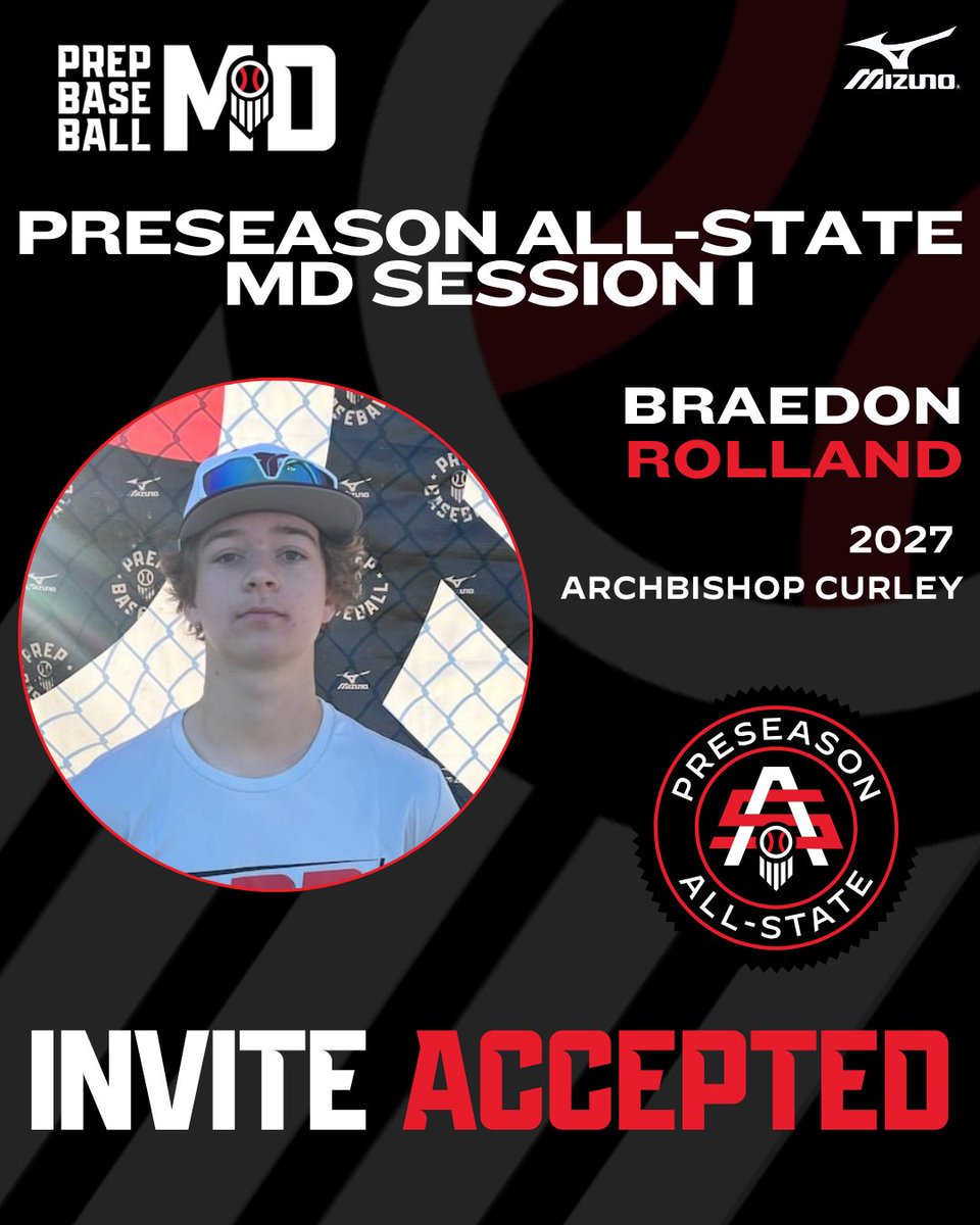 Prep Baseball Maryland (@prepbaseballmd) on Twitter photo ⭐ MD Preseason All-State I ⭐
✅ '27 3B <a href="/BraedonRolland/">Braedon Rolland</a> (Archbishop Curley) has accepted his invite for the #MDPASI
Full Profile 👉 loom.ly/UMcA1Ko
Request your invite 👉 loom.ly/4AYg39o ⭐ MD Preseason All-State I ⭐
✅ '27 3B <a href="/BraedonRolland/">Braedon Rolland</a> (Archbishop Curley) has accepted his invite for the #MDPASI
Full Profile 👉 loom.ly/UMcA1Ko
Request your invite 👉 loom.ly/4AYg39o