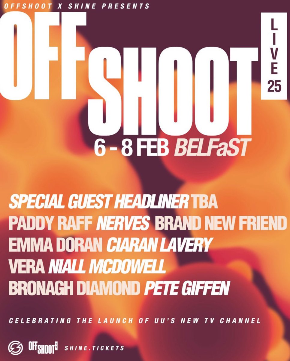 BELFAST⚡️📺

We are playing our first show of 2025 at Ulster Sports Club for our friends at Offshoot TV to celebrate the launch of their new TV channel. Tickets are on sale now from shine.net <a href="/ShineBelfast/">SHINE</a> (or head to the link in our bio). See you there.