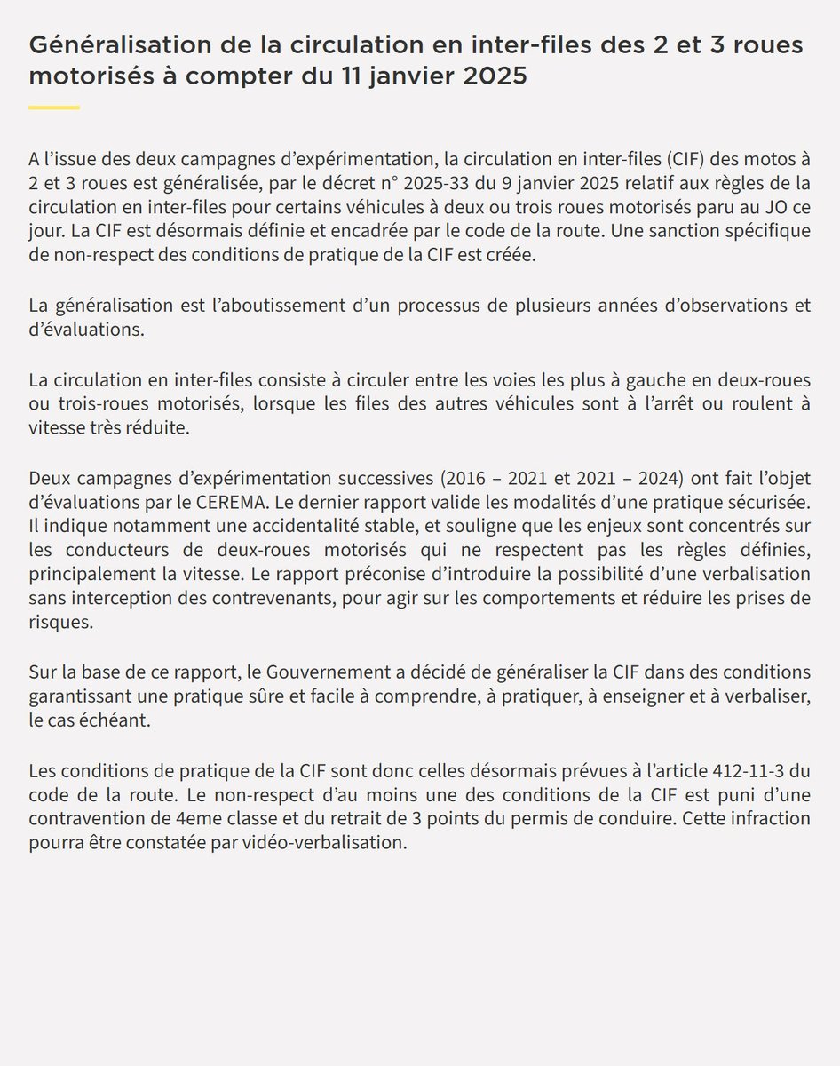 vvtrafic's tweet image. #2RM-#3RM : la circulation #interfiles est autorisée sous conditions dans toute la France à compter de demain 11 janvier
Source :
securite-routiere.gouv.fr/actualites-pag…
Décret n° 2025-33 du 9 janvier 2025 :
legifrance.gouv.fr/jorf/id/JORFTE…
