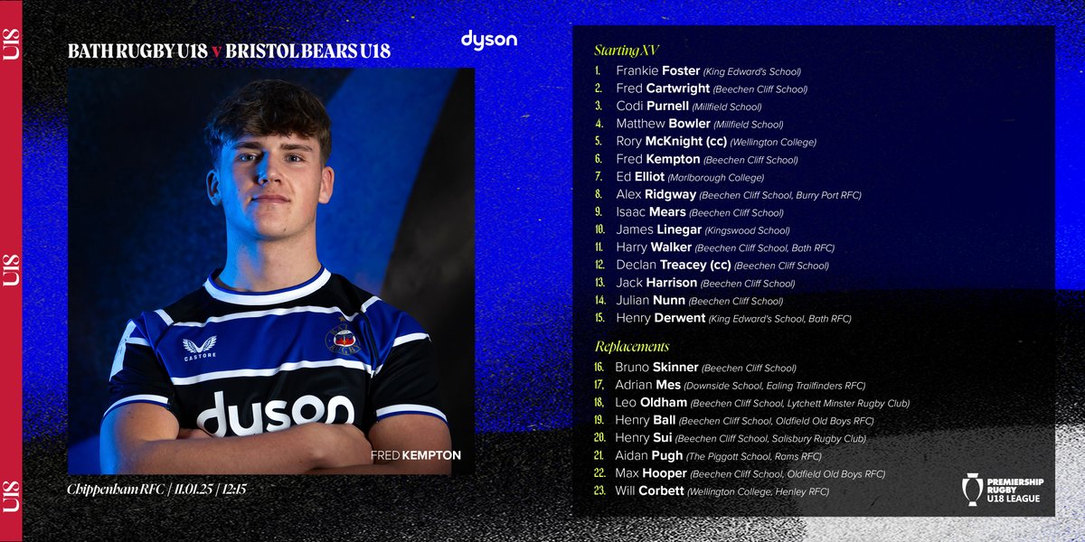 Bath Rugby Academy (@bathrugbyacad) on Twitter photo ๐๐๐๐ฆโ๐ฌ ๐ฎ๐ฉ ๐ฅ๐
๐ | Bath Rugby U18 v Bristol Bears U18
๐๏ธ | Saturday 11 January
โฐ | 12:15
๐ | <a href="/ChippenhamRFC/">Chippenham RFC</a>
Ready for a big derby day clash ๐ ๐๐๐๐ฆโ๐ฌ ๐ฎ๐ฉ ๐ฅ๐
๐ | Bath Rugby U18 v Bristol Bears U18
๐๏ธ | Saturday 11 January
โฐ | 12:15
๐ | <a href="/ChippenhamRFC/">Chippenham RFC</a>
Ready for a big derby day clash ๐